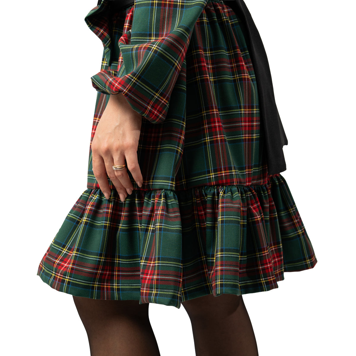 Vestitino fiocco in tartan fondo verde