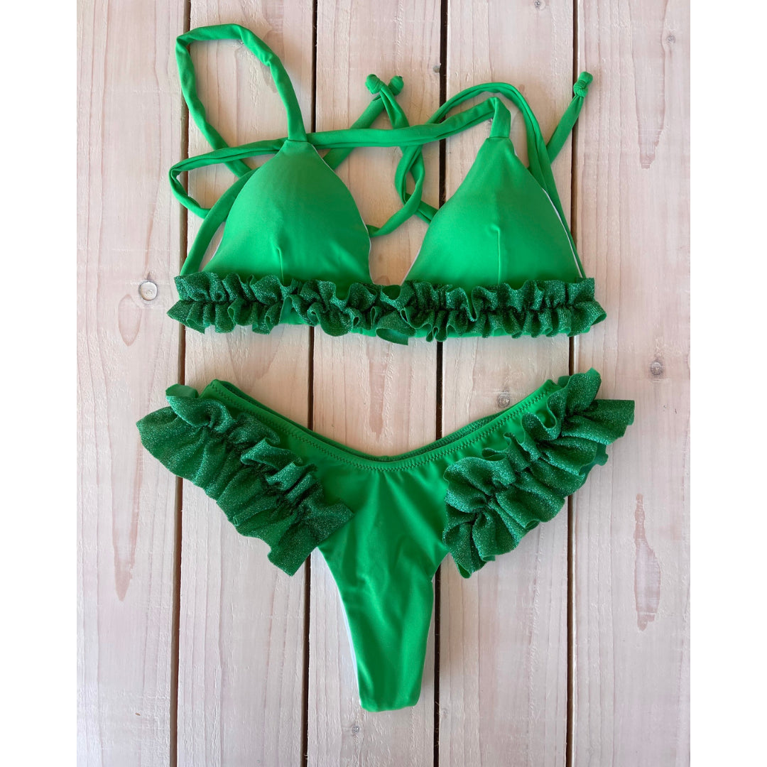 Bikini triangolo rouches glitter