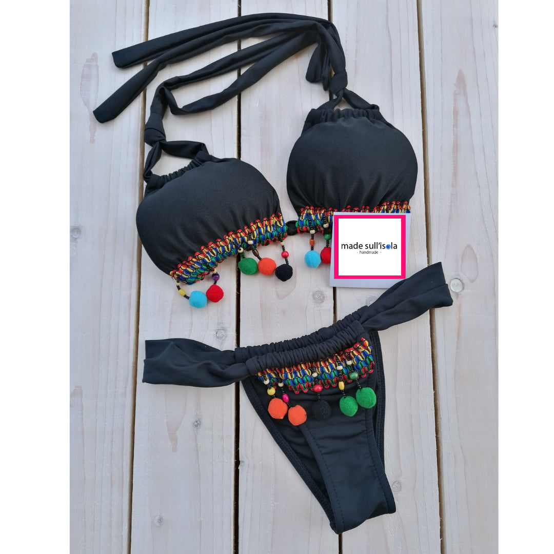 Fuchsia pom-pom bikini