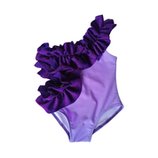 Women's lilac one-shoulder dress with glitter ruffles