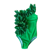 Monospalla green rouches glitter bambina