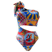 Women's One-Shoulder Trikini with Sicilian Print - Catania