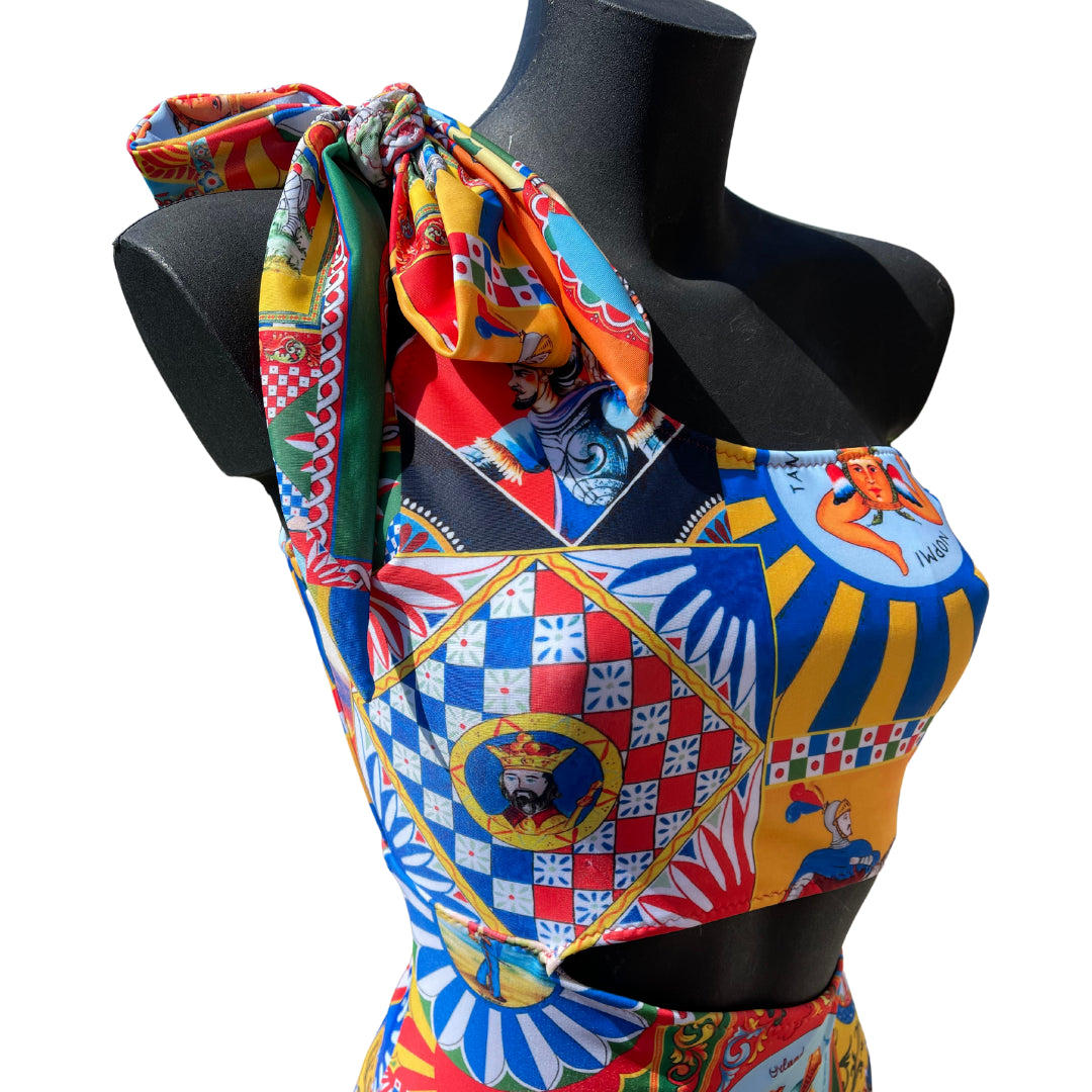 Women's One-Shoulder Trikini with Sicilian Print - Catania