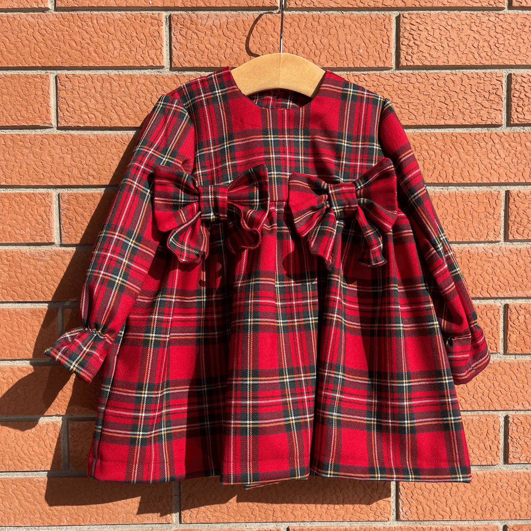 Vestitino fiocchetti in tartan rosso