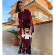 Scottish tartan dress and trousers for mom