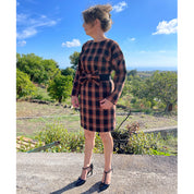 Vestitino retto tartan fondo marrone mamma