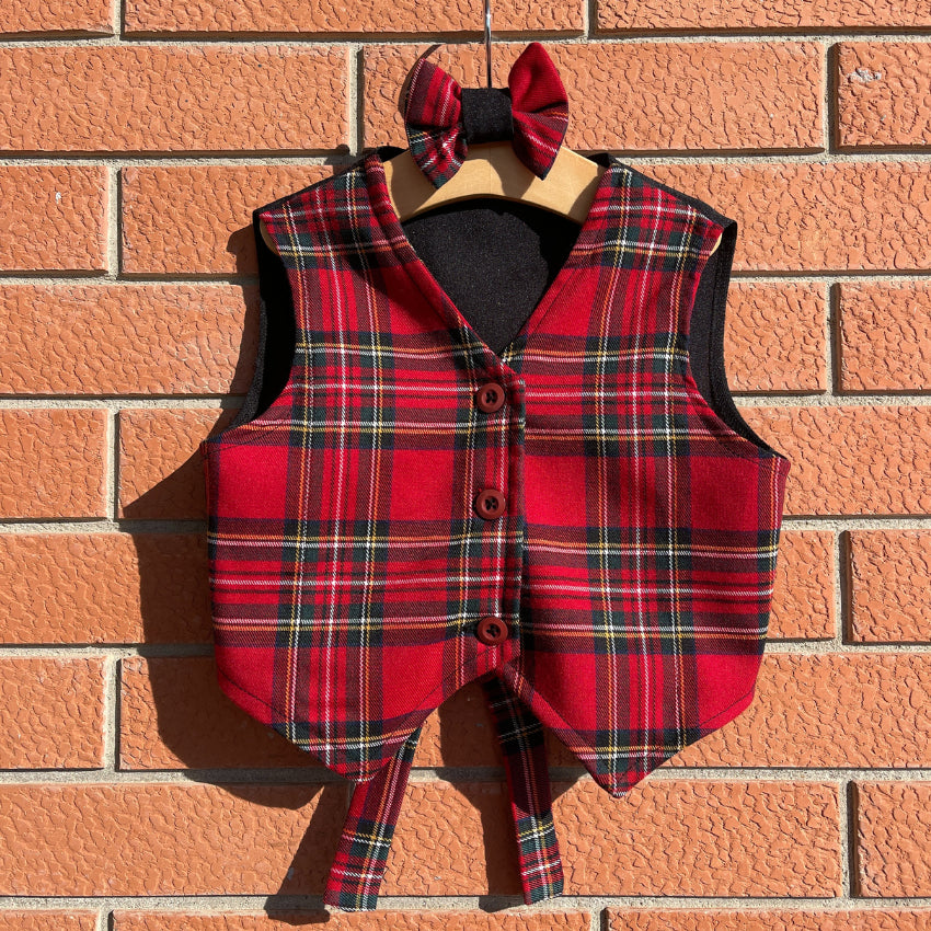 Gilet in tartan scozzese classico con papillon bambino