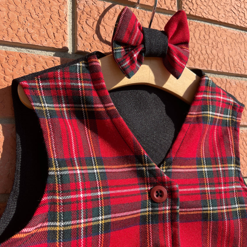 Gilet in tartan scozzese classico con papillon bambino