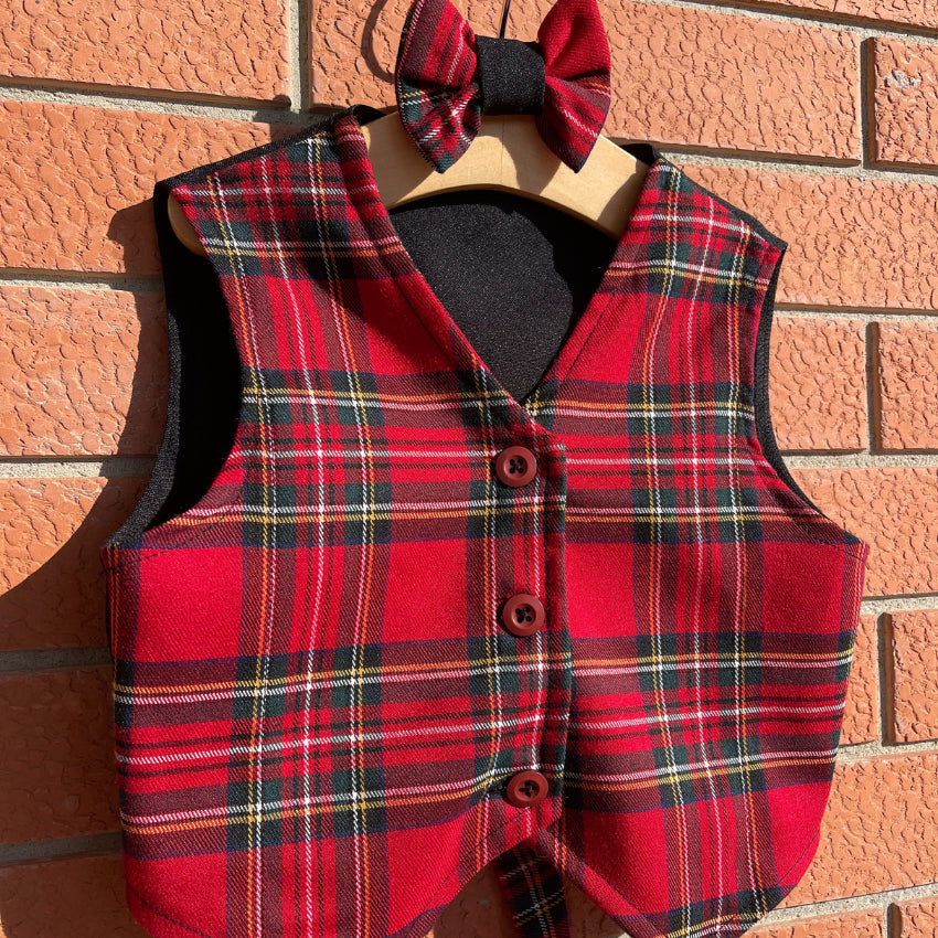 Gilet in tartan scozzese classico con papillon bambino
