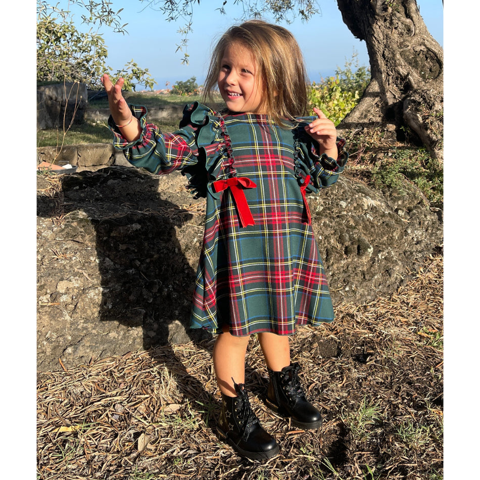 Vestitino in tartan fondo verde