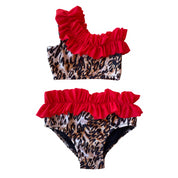 One-shoulder leopard bikini for girls