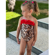 Girls' one-piece leopard print swimsuit with headband
