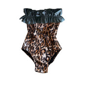 Girls' one-piece leopard print swimsuit with headband