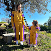 Mustard ruffled mommy jumpsuit