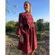 Scottish tartan dress and trousers for mom