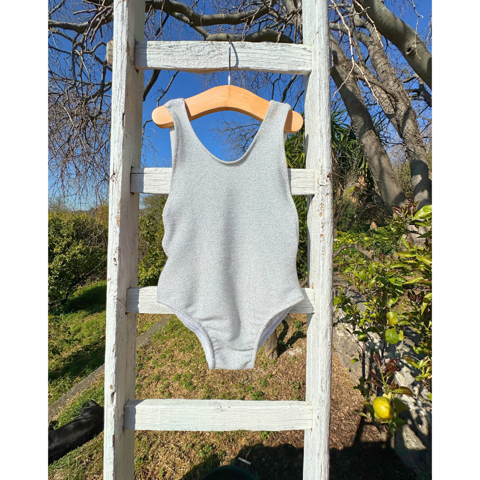 Intero fiocco bianco glitter bambina