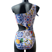 Trikini monospalla donna stampa siciliana - maiolica