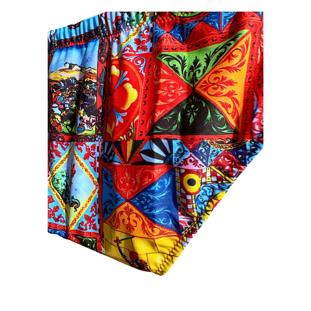 Sicilian print children's swimsuit briefs - figures