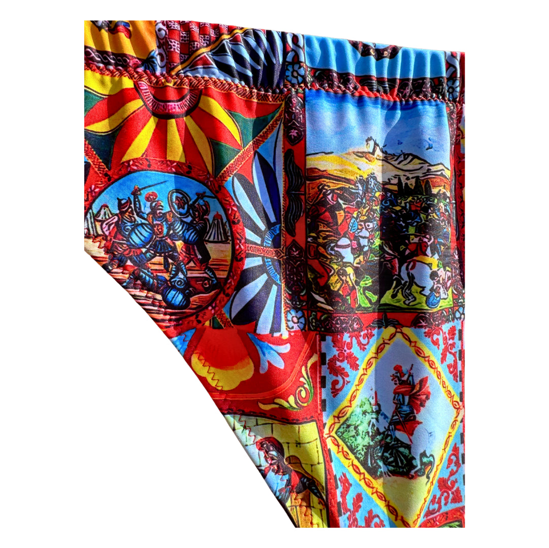 Sicilian print children's swimsuit briefs - figures