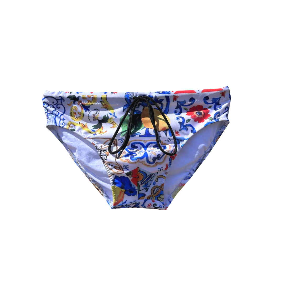 Costume slip bambino stampa siciliana - maiolica