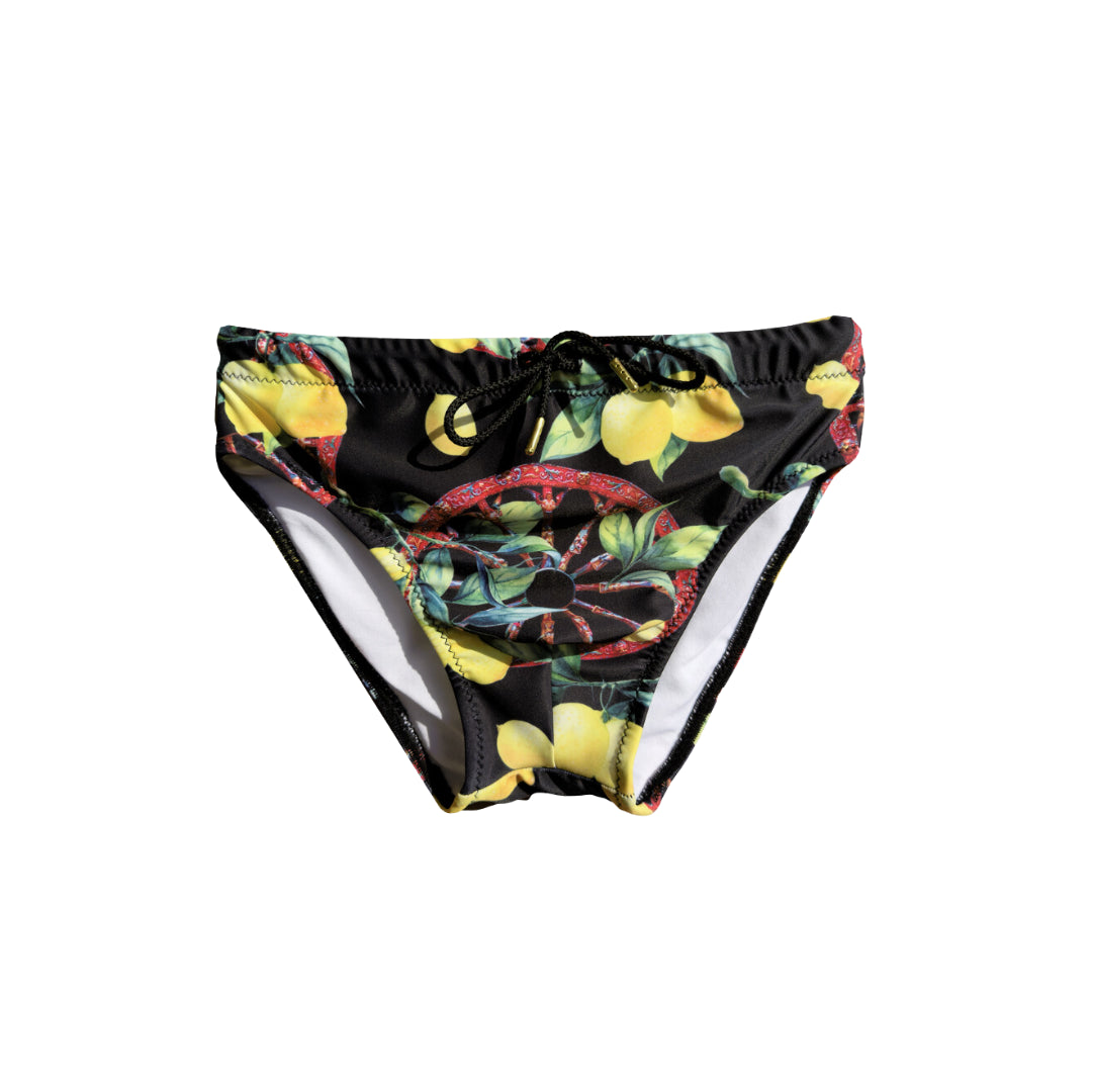 Costume slip bambino stampa siciliana - ruota e limoni