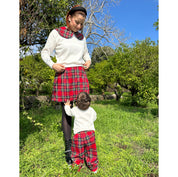 Coordinato tartan scozzese rosso mamma