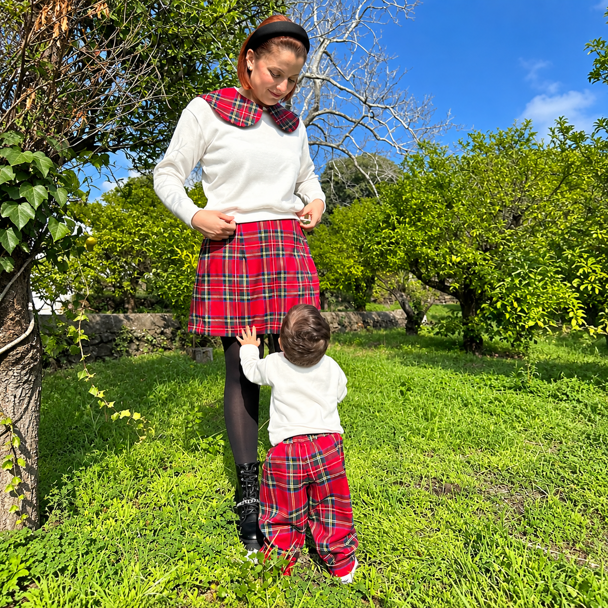 Coordinato tartan scozzese rosso donna