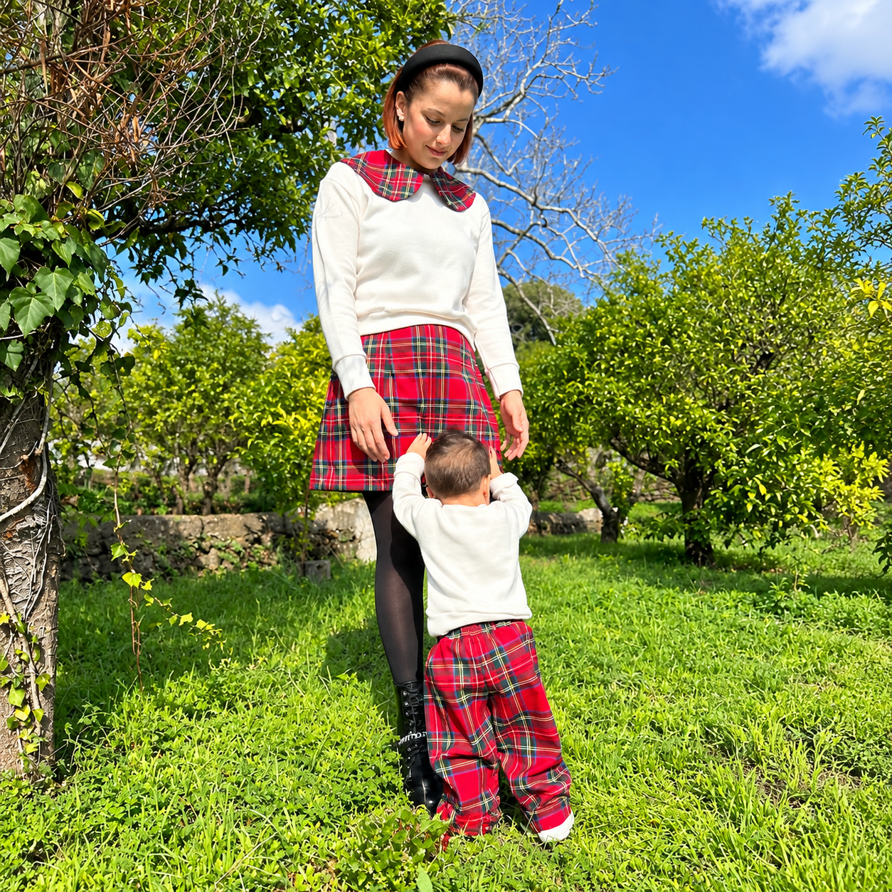 Coordinato tartan scozzese rosso donna