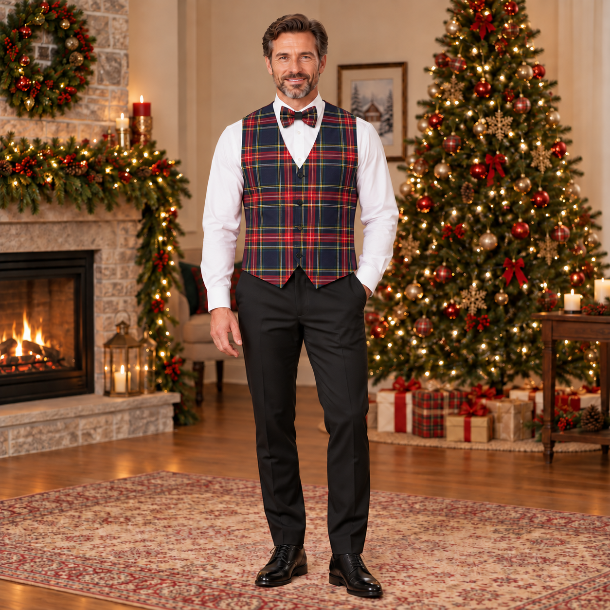 Classic Scottish Tartan Waistcoat with Bow Tie for Adults