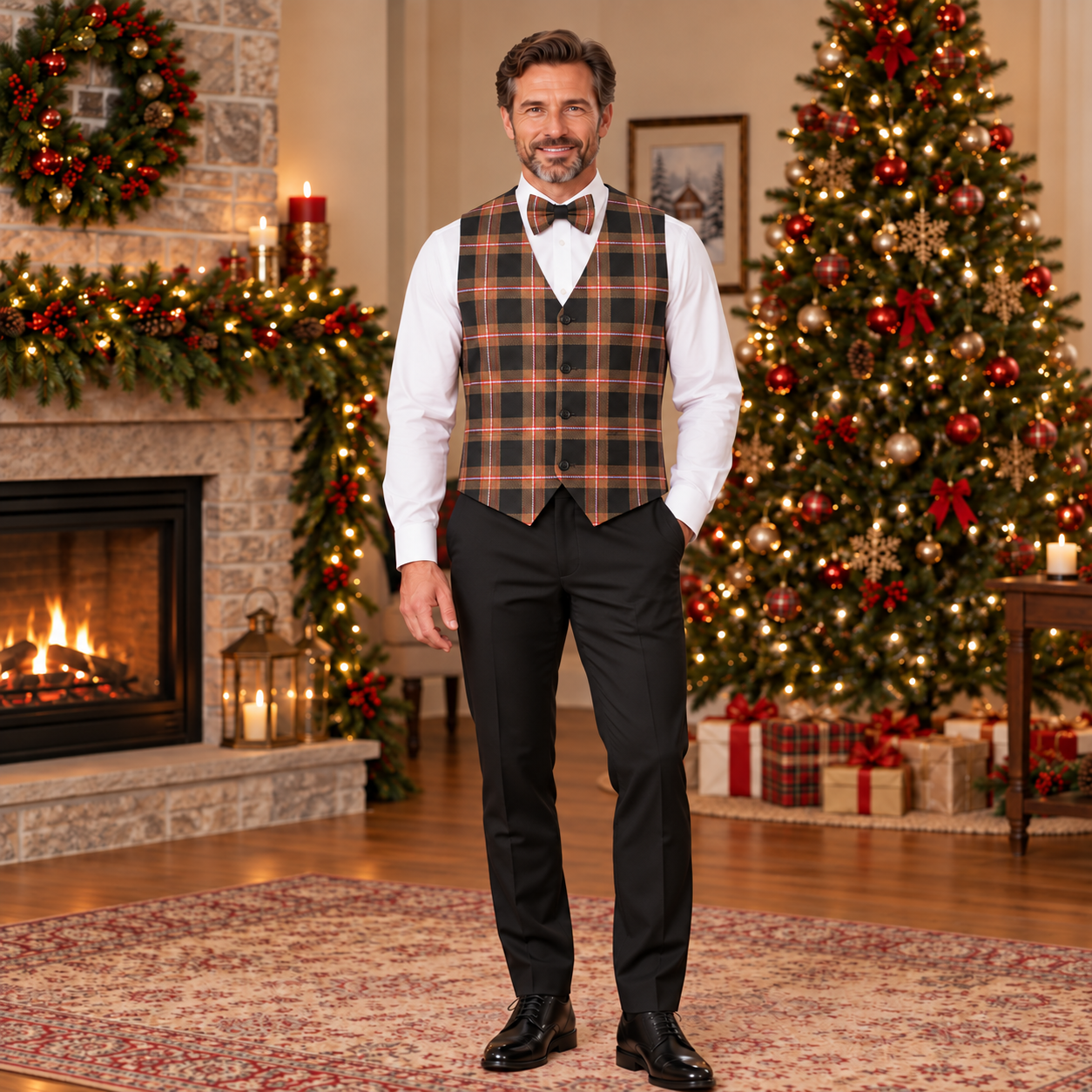 Classic Scottish Tartan Waistcoat with Bow Tie for Adults