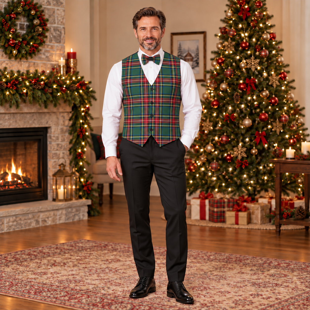 Classic Scottish Tartan Waistcoat with Bow Tie for Adults