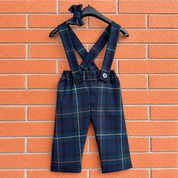 Pantalone in tartan scozzese blu e verde a righe bambino