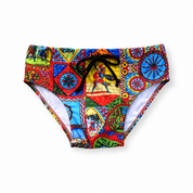 Sicilian print children's swimsuit briefs - figures