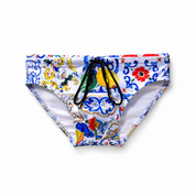 Sicilian-print boy's swimsuit briefs - majolica