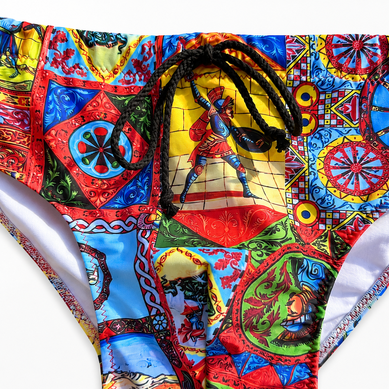 Sicilian print children's swimsuit briefs - figures
