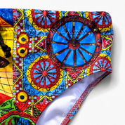 Sicilian print children's swimsuit briefs - figures