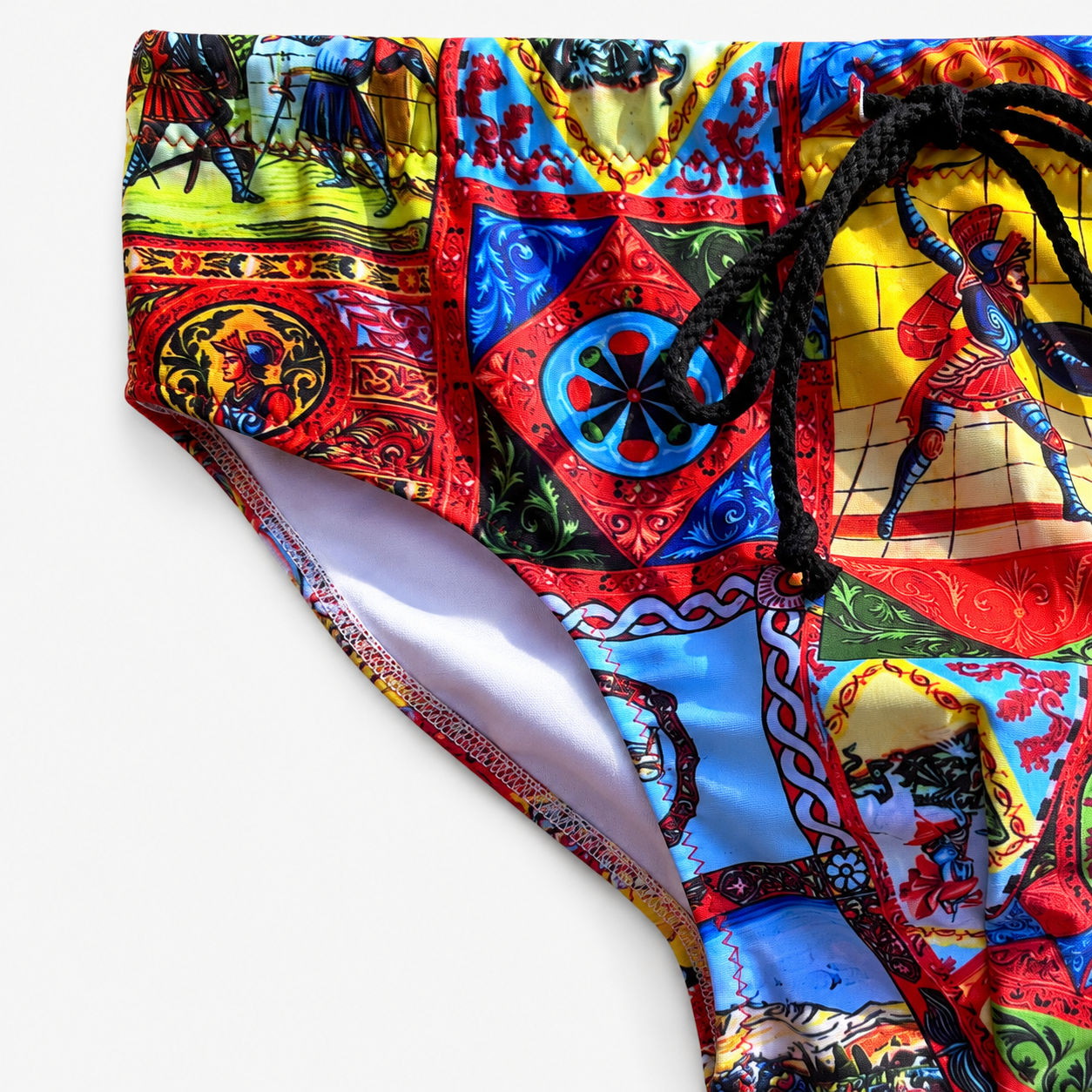 Sicilian print children's swimsuit briefs - figures