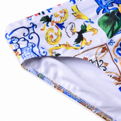Sicilian-print boy's swimsuit briefs - majolica