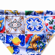 Sicilian-print boy's swimsuit briefs - majolica