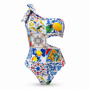 Trikini monospalla donna stampa siciliana - maiolica