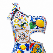Trikini monospalla donna stampa siciliana - maiolica