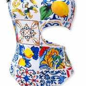 Trikini monospalla donna stampa siciliana - maiolica