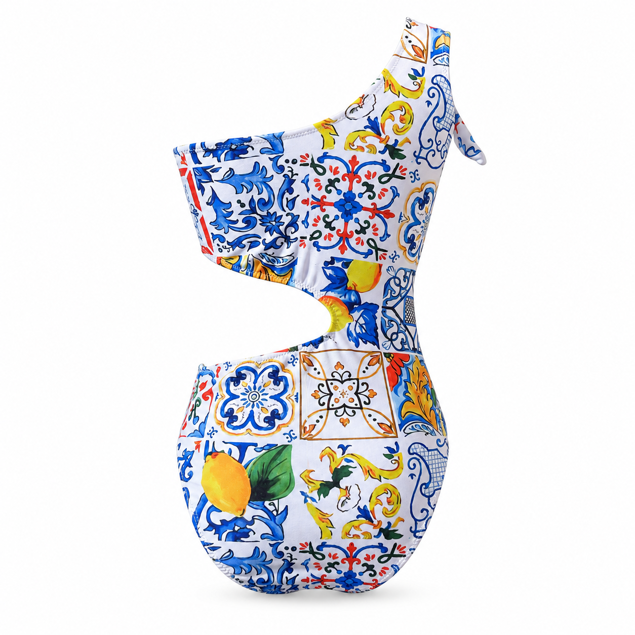 Trikini monospalla donna stampa siciliana - maiolica
