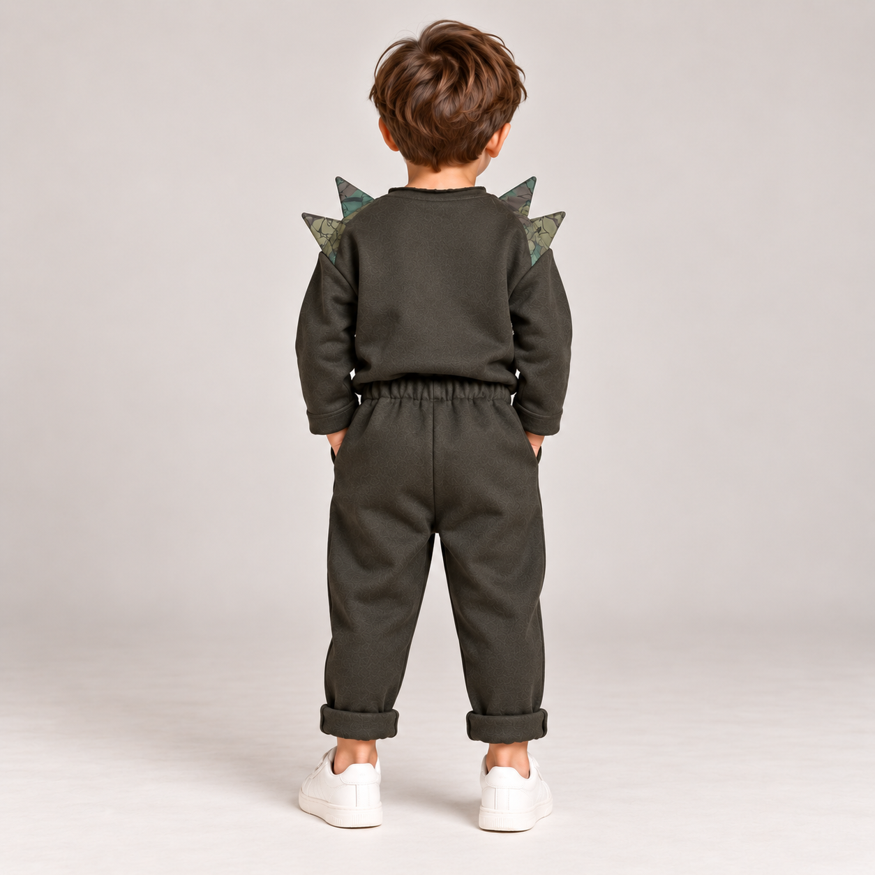 Tuta dinosauro verde oliva bambino
