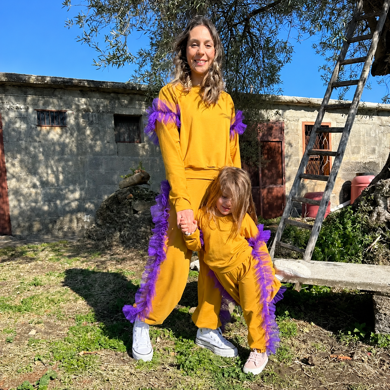 Mustard ruffled mommy jumpsuit