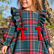 Vestitino fiocco in tartan verde bambina