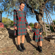 Vestitino fiocco in tartan verde donna