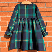 Blue and green tartan bow dress