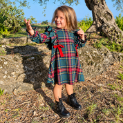Vestitino fiocco in tartan verde bambina