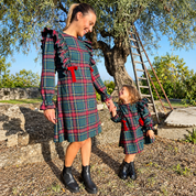Vestitino fiocco in tartan verde donna